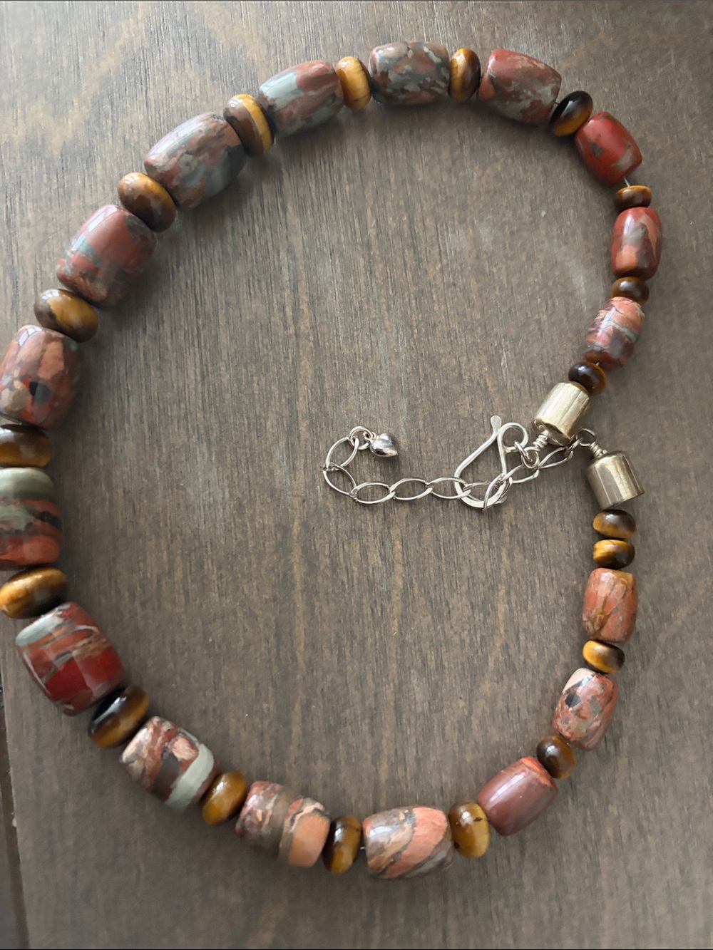 Handcrafted Red Jasper and Tiger Eye Beaded Necklace